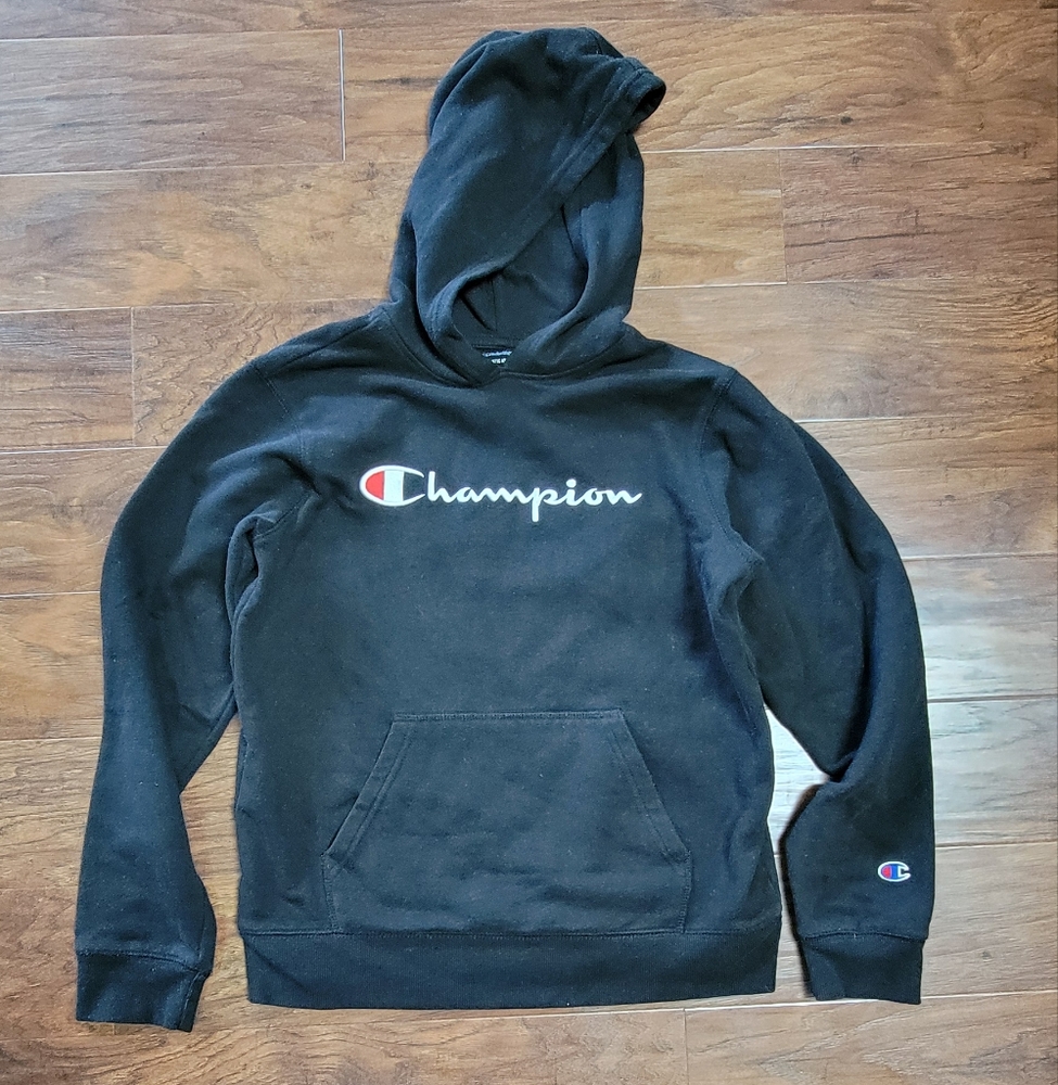 Boys Kids Champion Black Hooded Sweatshirt Size XL
